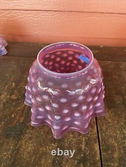 Victorian Opalescent Pink Hobnail Ruffled Glass Gas or Oil Lamp Shade 4 Fitter