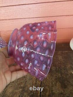 Victorian Opalescent Pink Hobnail Ruffled Glass Gas or Oil Lamp Shade 4 Fitter