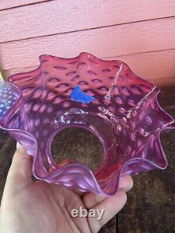 Victorian Opalescent Pink Hobnail Ruffled Glass Gas or Oil Lamp Shade 4 Fitter