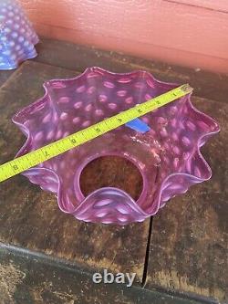 Victorian Opalescent Pink Hobnail Ruffled Glass Gas or Oil Lamp Shade 4 Fitter