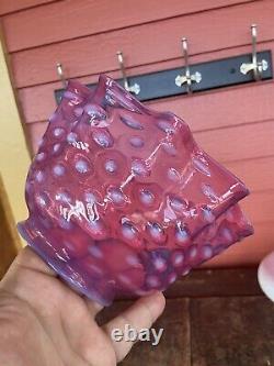 Victorian Opalescent Pink Hobnail Ruffled Glass Gas or Oil Lamp Shade 4 Fitter