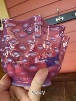 Victorian Opalescent Pink Hobnail Ruffled Glass Gas or Oil Lamp Shade 4 Fitter