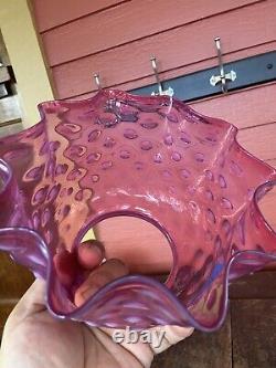 Victorian Opalescent Pink Hobnail Ruffled Glass Gas or Oil Lamp Shade 4 Fitter
