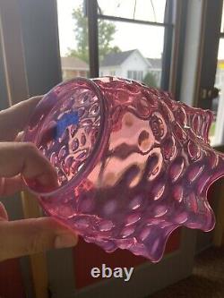 Victorian Opalescent Pink Hobnail Ruffled Glass Gas or Oil Lamp Shade 4 Fitter