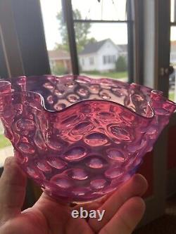 Victorian Opalescent Pink Hobnail Ruffled Glass Gas or Oil Lamp Shade 4 Fitter