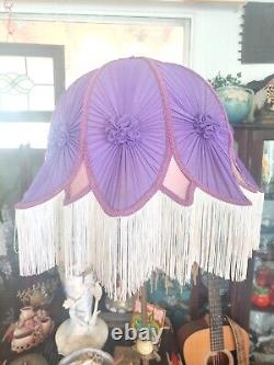 Victorian Purple Fringe Lamp Shade, Inside Lining Show Wear, Needs To Be Redone