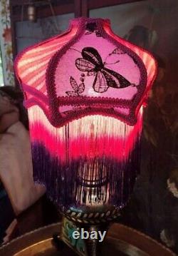 Victorian Style Lamp Shade, Purple Colors & Fringes With Butterflies Handmade