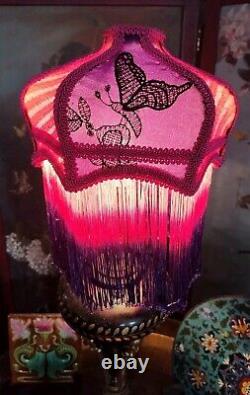 Victorian Style Lamp Shade, Purple Colors & Fringes With Butterflies Handmade