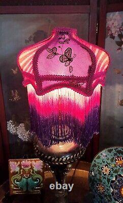 Victorian Style Lamp Shade, Purple Colors & Fringes With Butterflies Handmade