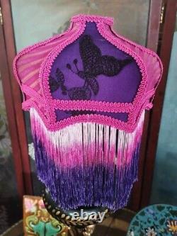 Victorian Style Lamp Shade, Purple Colors & Fringes With Butterflies Handmade