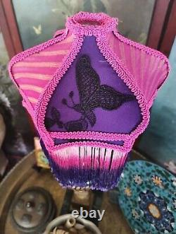 Victorian Style Lamp Shade, Purple Colors & Fringes With Butterflies Handmade