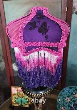 Victorian Style Lamp Shade, Purple Colors & Fringes With Butterflies Handmade