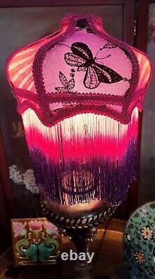 Victorian Style Lamp Shade, Purple Colors & Fringes With Butterflies Handmade