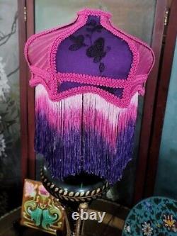 Victorian Style Lamp Shade, Purple Colors & Fringes With Butterflies Handmade