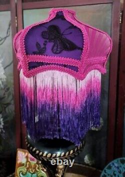 Victorian Style Lamp Shade, Purple Colors & Fringes With Butterflies Handmade