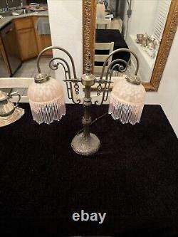 Victorian Style Lamp Shade Vtg. Light Pink & Pink Handmade & Beaded Fringes