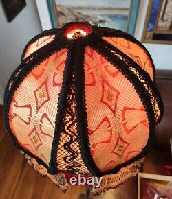 Victorian Style Lamp Shade Vtg. Maroon Red & Gold Handmade & Beaded Fringes