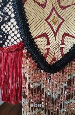 Victorian Style Lamp Shade Vtg. Maroon Red & Gold Handmade & Beaded Fringes