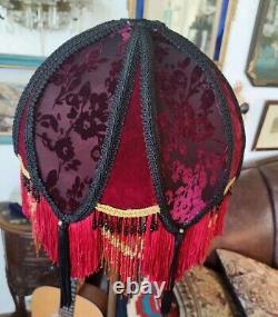 Victorian Style Red Velvet, Gold & Black Beaded Fringed Hand Made Lamp Shade