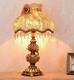 Victorian Table Lamp Vintage Style Lace Shade Beaded Fringe Rose Acc Bronze Gold