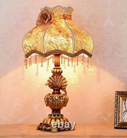Victorian Table Lamp Vintage Style Lace Shade Beaded Fringe Rose Acc Bronze Gold