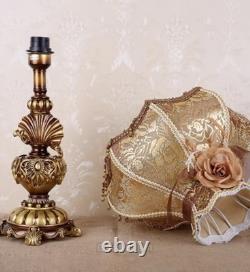 Victorian Table Lamp Vintage Style Lace Shade Beaded Fringe Rose Acc Bronze Gold