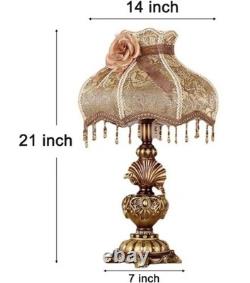 Victorian Table Lamp Vintage Style Lace Shade Beaded Fringe Rose Acc Bronze Gold