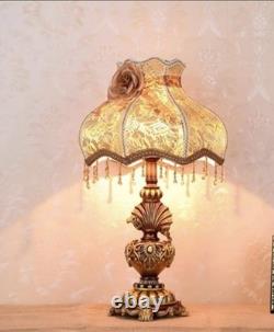 Victorian Table Lamp Vintage Style Lace Shade Beaded Fringe Rose Acc Bronze Gold