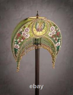Victorian Trading Embroidered Beaded Madame Butterfly Green Crescent Lampshade