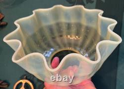 Victorian VASELINE Swirl URANIUM GLASS Crimped Kerosene Oil Gas Lamp Shade 4 Fi