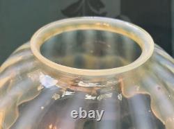 Victorian VASELINE Swirl URANIUM GLASS Crimped Kerosene Oil Gas Lamp Shade 4 Fi