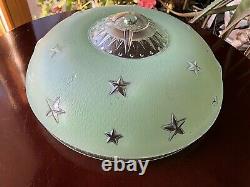 VinTaGe Green Mid-Century AtoMiC Hanging Art Glass Starburst/Optic Ceiling Shade