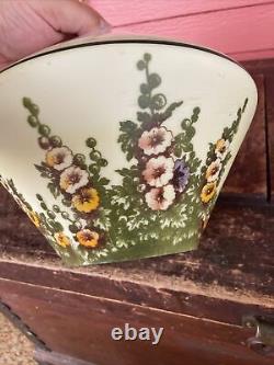 Vintage 10 Art Deco Glass Ceiling Light Shade Hand Painted Floral Hollyhocks