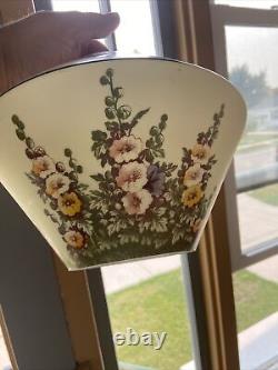 Vintage 10 Art Deco Glass Ceiling Light Shade Hand Painted Floral Hollyhocks