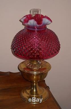 Vintage 10 Fenton Cranberry Opalesent Hobnail Lamp Shade, Shade Only