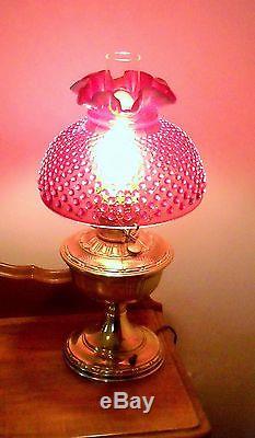 Vintage 10 Fenton Cranberry Opalesent Hobnail Lamp Shade, Shade Only