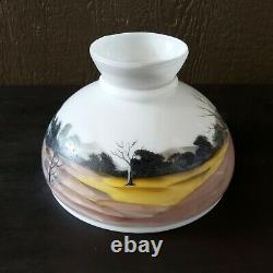 Vintage 10 Hand Painted Glass Folk Art Country Landscape Lamp Shade