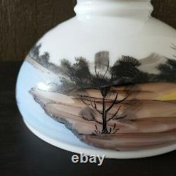 Vintage 10 Hand Painted Glass Folk Art Country Landscape Lamp Shade