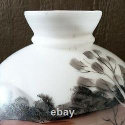 Vintage 10 Hand Painted Glass Folk Art Country Landscape Lamp Shade