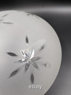 Vintage 12 dia. Mushroom-Shaped Frosted Wheel Cut Glass Shade, 10 Fitter