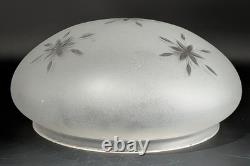 Vintage 12 dia. Mushroom-Shaped Frosted Wheel Cut Glass Shade, 10 Fitter