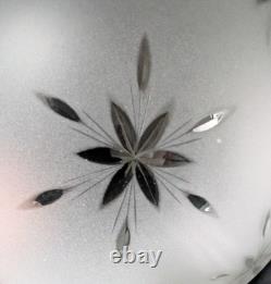 Vintage 12 dia. Mushroom-Shaped Frosted Wheel Cut Glass Shade, 10 Fitter