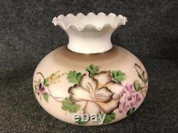 Vintage 13.5 Milk Glass Handpainted Flowers Hurricane Lamp Shade 9.75 Fitter