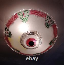 Vintage 14 Ornate Art Deco Glass Floral Ceiling Light Shade Green/Red Accent
