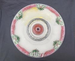 Vintage 14 Ornate Art Deco Glass Floral Ceiling Light Shade Green/Red Accent