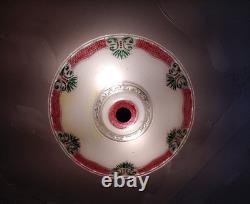 Vintage 14 Ornate Art Deco Glass Floral Ceiling Light Shade Green/Red Accent