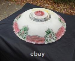 Vintage 14 Ornate Art Deco Glass Floral Ceiling Light Shade Green/Red Accent