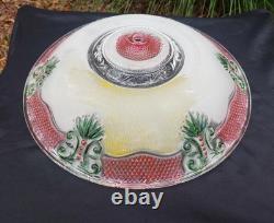 Vintage 14 Ornate Art Deco Glass Floral Ceiling Light Shade Green/Red Accent