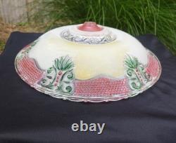 Vintage 14 Ornate Art Deco Glass Floral Ceiling Light Shade Green/Red Accent