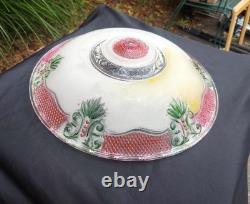 Vintage 14 Ornate Art Deco Glass Floral Ceiling Light Shade Green/Red Accent